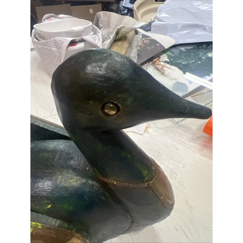 Unique wood and metal carved duck